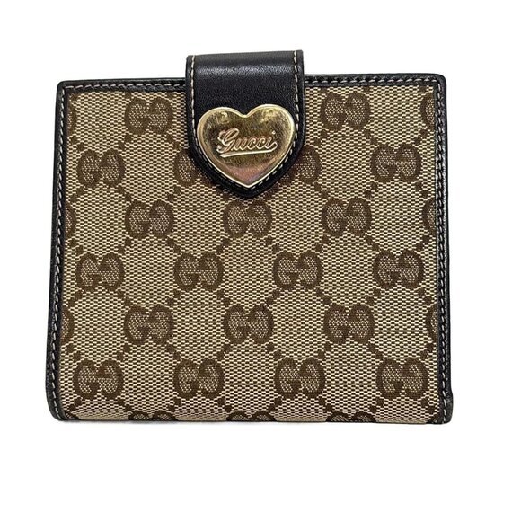 GUCCI GG Beige Dark Brown Jacquard Leather - Double-hook Wallet 155-072625 - Picture 1 of 5